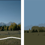 Comparison between CSC and WCSC segmentation results for image 2092. (A) original image, (B) white line showing the selected pattern on the image (C) CSC, (D) WCSC.